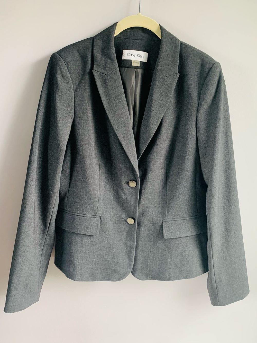 Calvin Klein Classic Button Front Blazer Steel Grey Office Work Formal EUC 8 Med
